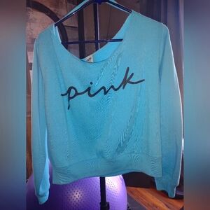 Size L Victoria Secrets PINK Off Shoulder Aquamarine lightweight sweater.